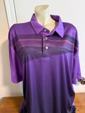 Grand Slam Purple Polo with Horizontal Stripe Detail